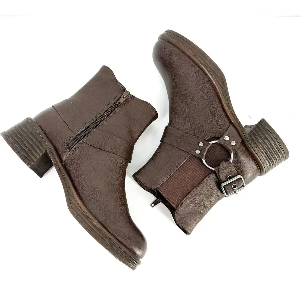 Steve Madden Rider Stacked Heel Motorcycle Boots Big Girls Size 3 Brown
